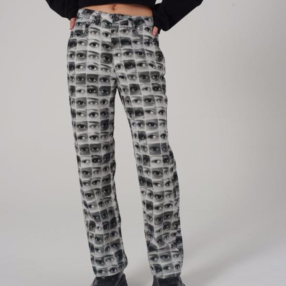 NEW Ragged Priest Knowledge Pant Eye Print Jeans- US size 0 2 XXS XS /UK 6